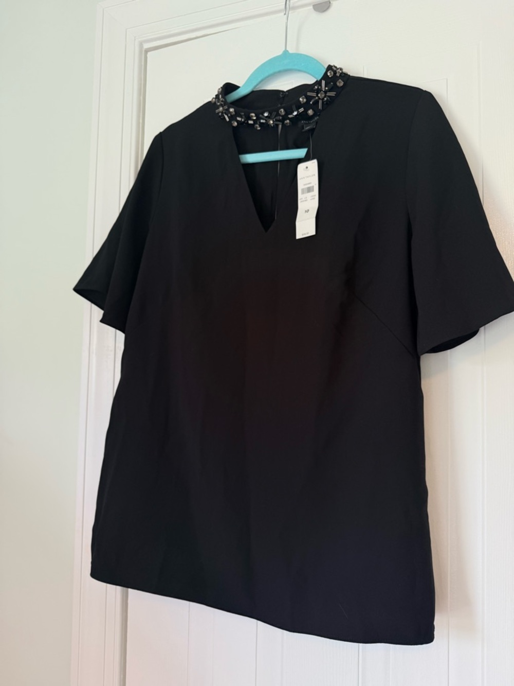 Ann Taylor Black Embellished Jewel Collar Top